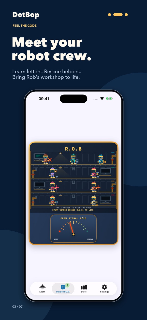 DotBot App Store screenshot introducing the robot crew